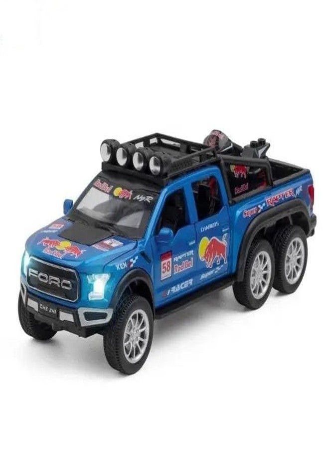 PEZYOX Scale Exclusive Alloy Metal Pull Back Die-cast Car Model with Sound Light Mini Auto Toy for Kids Metal Model Toy Car with Sound and Light (1.28 Scale F150 Edition 6x6 Pickup-Blue) - Image 1